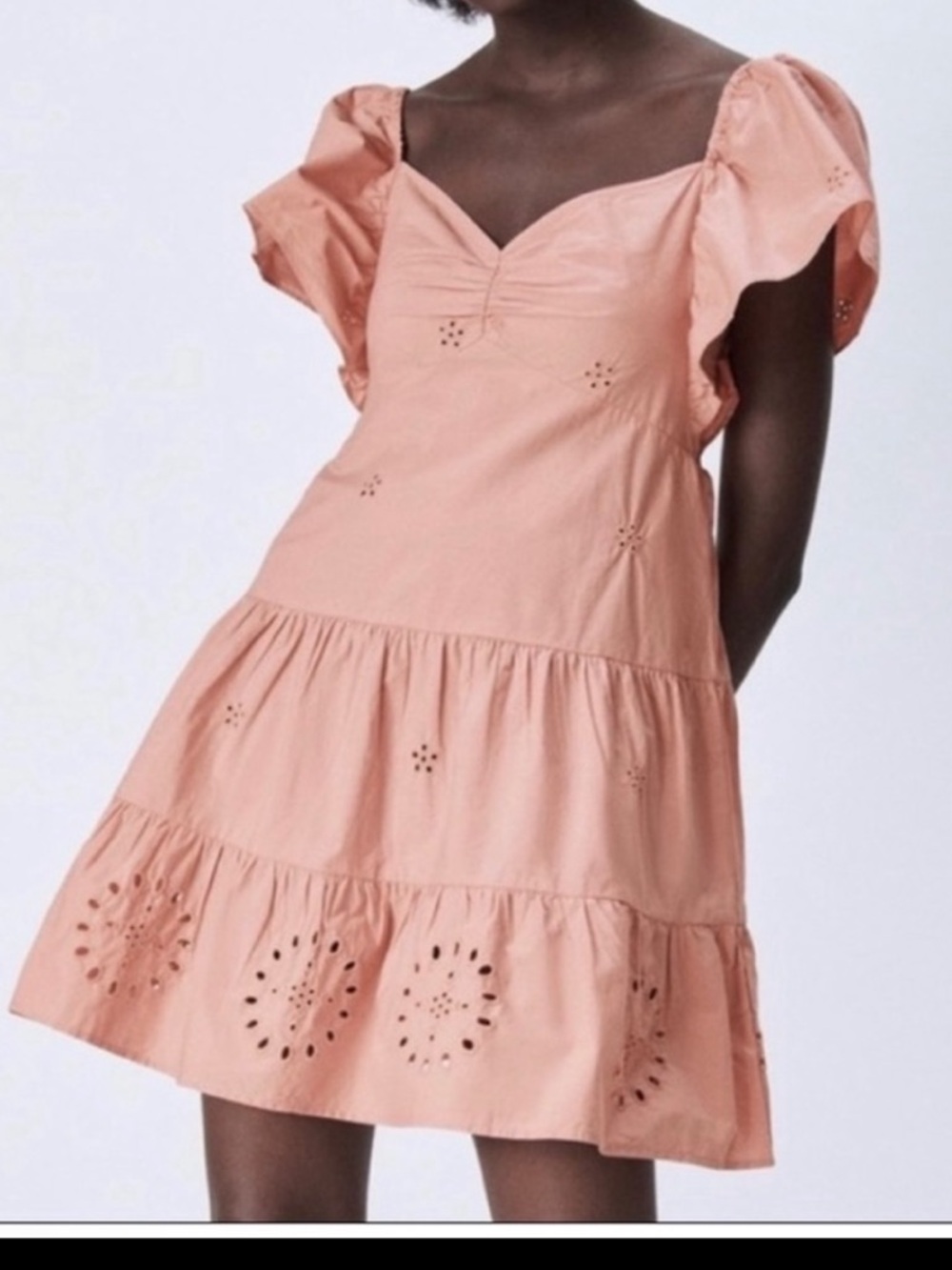Zara Embroidered Flutter Sleeve Dress size XS